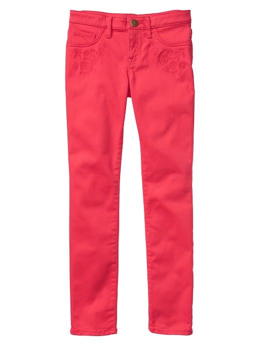 View large product image 1 of 1. Factory embroidered super skinny fit sateen pants