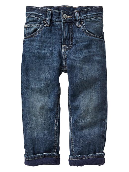 View large product image 1 of 1. Fleece-lined straight fit jeans