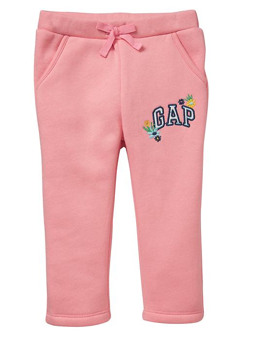 View large product image 1 of 1. Fleece arch logo pants