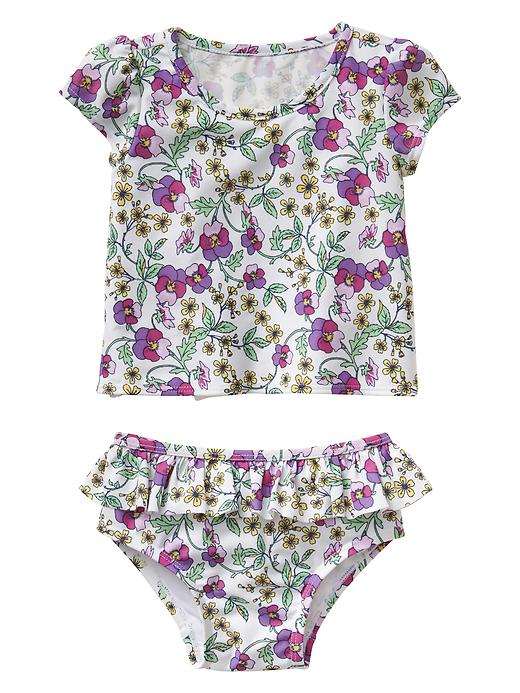 Image number 1 showing, Floral ruffle rashguard two-piece