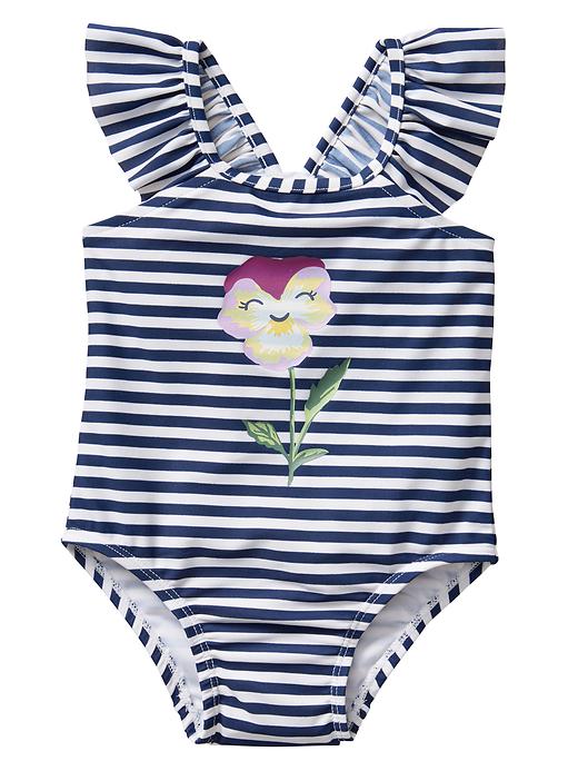 Image number 1 showing, Stripe graphic ruffle one-piece