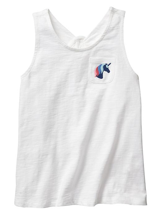 View large product image 1 of 1. Embroidered keyhole pocket tank