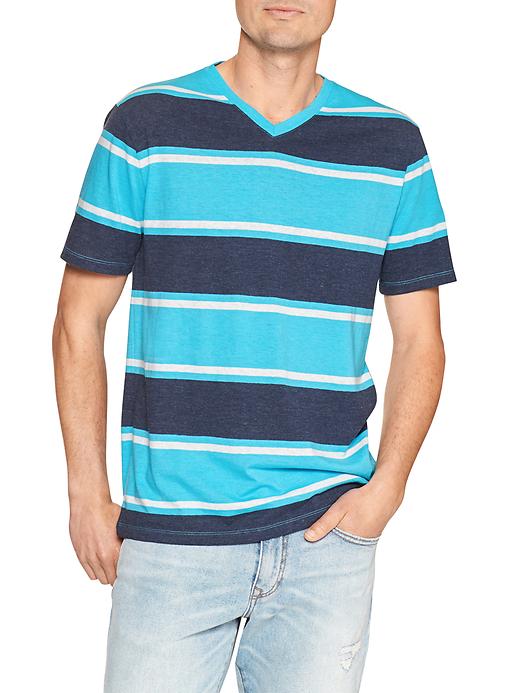 View large product image 1 of 1. Triblend stripe V-neck tee