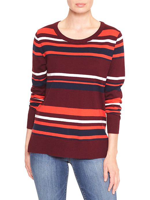 View large product image 1 of 1. Multi-stripe crewneck sweater