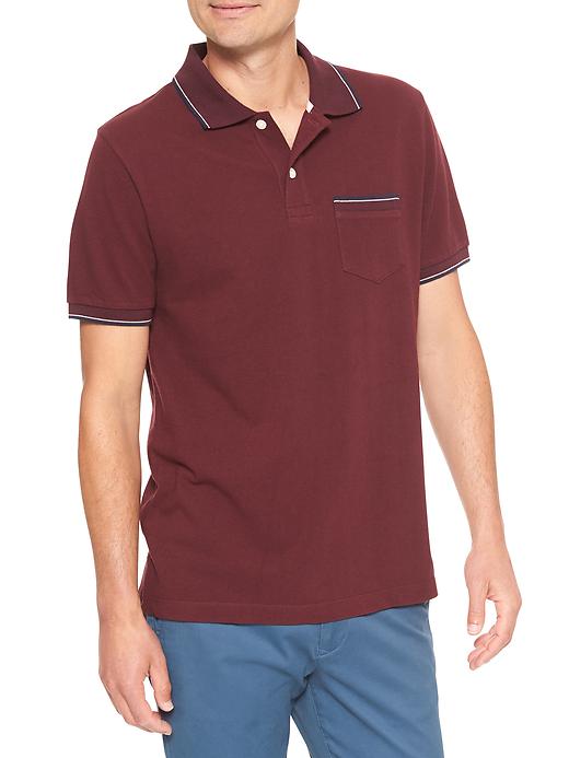 View large product image 1 of 1. Tipped pique polo