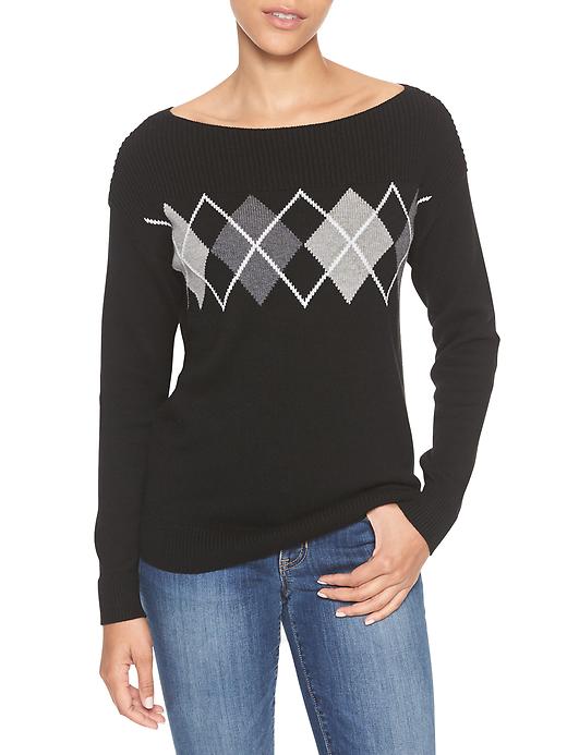 View large product image 1 of 1. Intarsia boatneck sweater