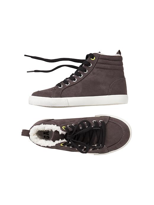 View large product image 1 of 1. Sherpa-lined hi-top trainers