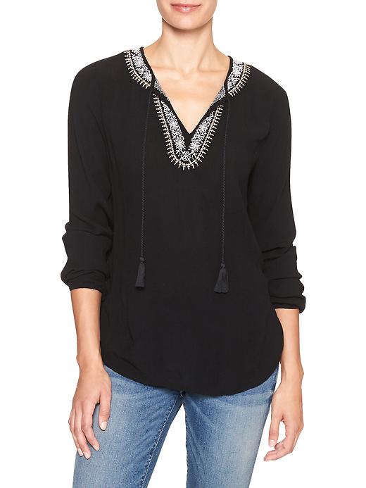 Image number 4 showing, Embroidered long-sleeve popover top