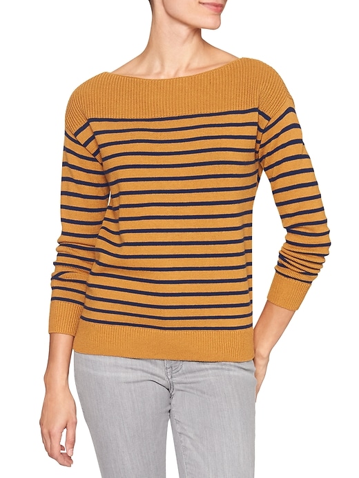 View large product image 1 of 1. Stripe boatneck sweater