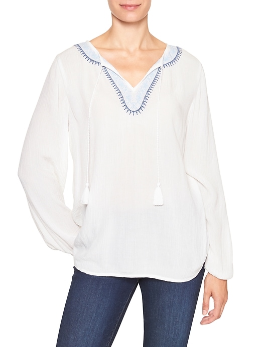 Image number 1 showing, Embroidered long-sleeve popover top