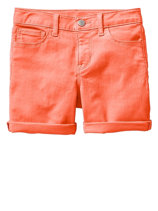 View large product image 1 of 1. Stretch denim midi shorts