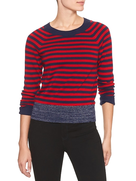 Image number 1 showing, Stripe raglan crewneck sweater