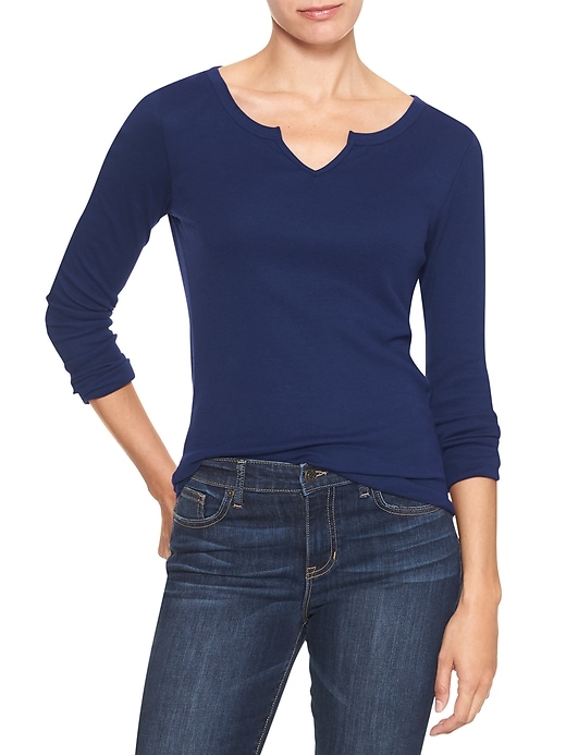 View large product image 1 of 1. Split-neck long-sleeve tee