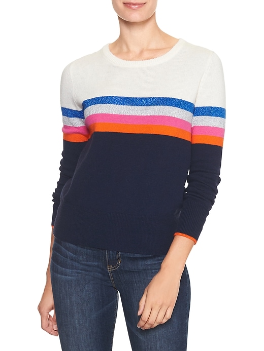 Image number 1 showing, Colorblock chest-stripe crewneck sweater