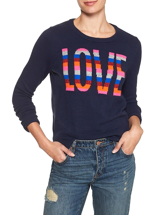 Image number 1 showing, Love intarsia crewneck sweater