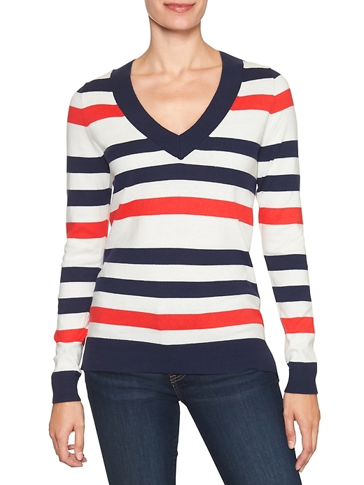 Image number 1 showing, Stripe V-neck sweater