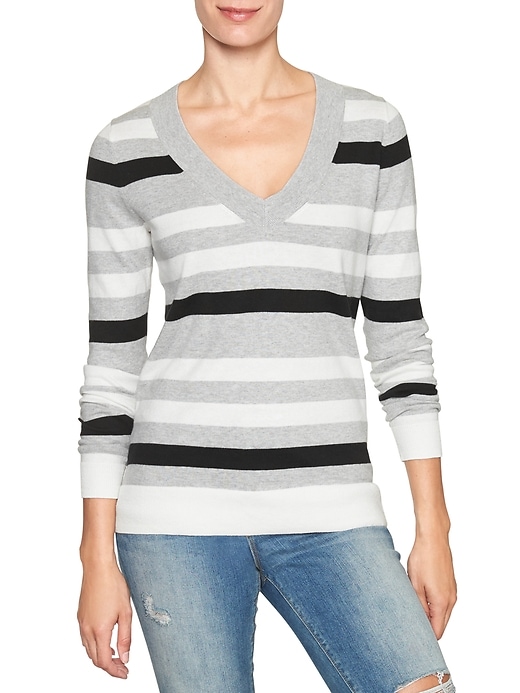 View large product image 1 of 1. Stripe V-neck sweater