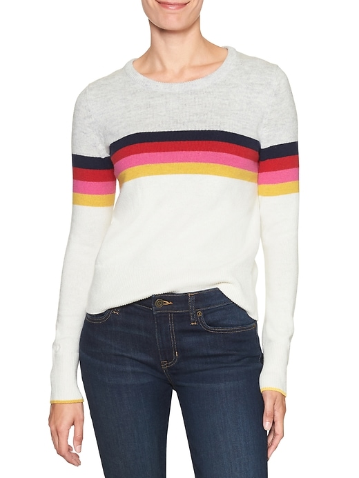Image number 4 showing, Colorblock chest-stripe crewneck sweater