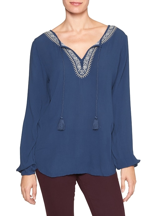 Image number 5 showing, Embroidered long-sleeve popover top