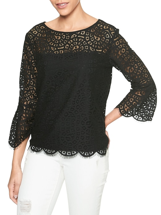 Image number 1 showing, Crochet bell-sleeve top