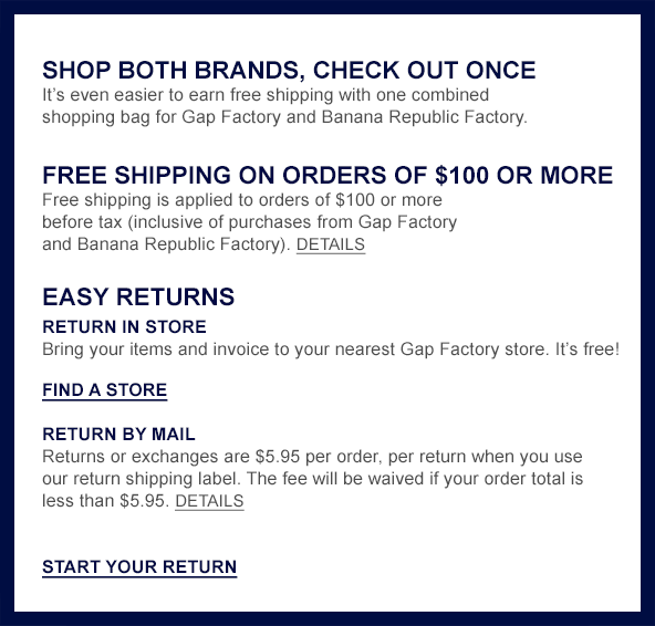 Gap free shipping hotsell
