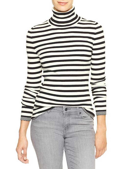 View large product image 1 of 3. Stripe ribbed turtleneck sweater