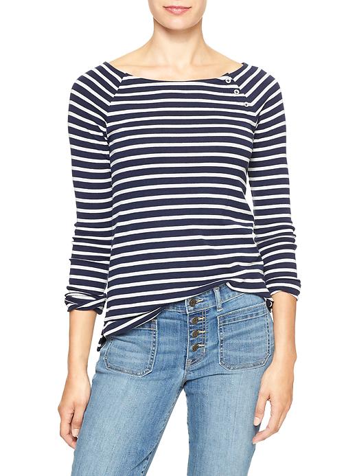 View large product image 1 of 1. Favorite stripe button boatneck tee