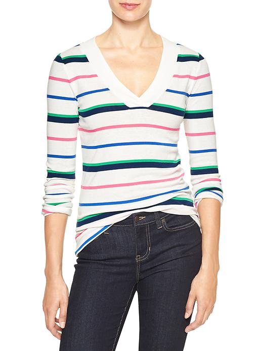 View large product image 1 of 1. Favorite stripe v-neck long-sleeve tee