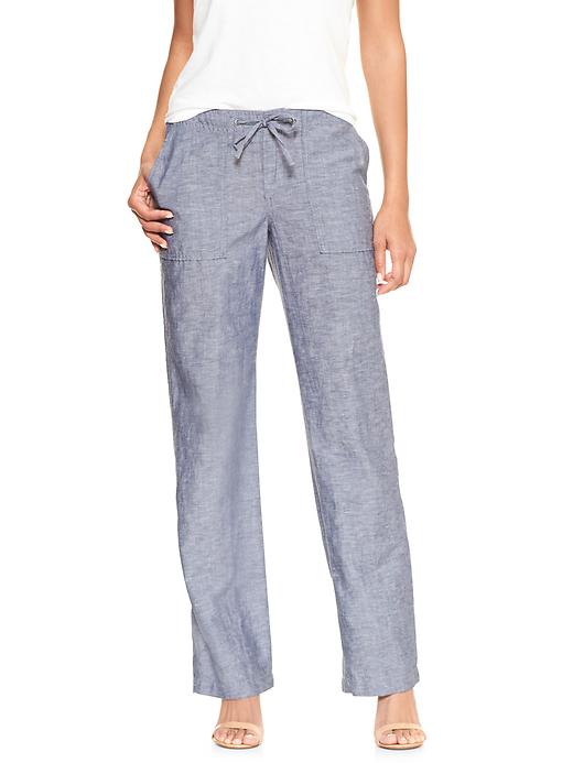 View large product image 1 of 1. Wide-leg linen-cotton pants