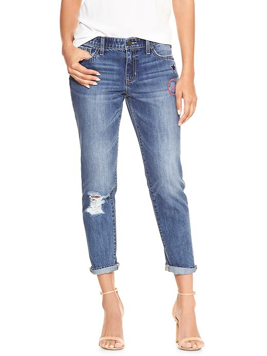 Image number 2 showing, Mid rise destructed patch sexy boyfriend fit jeans