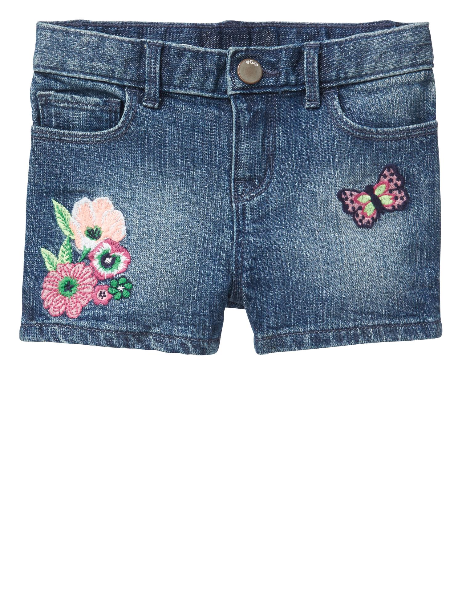 0401~embroidered denim shorts main image 1