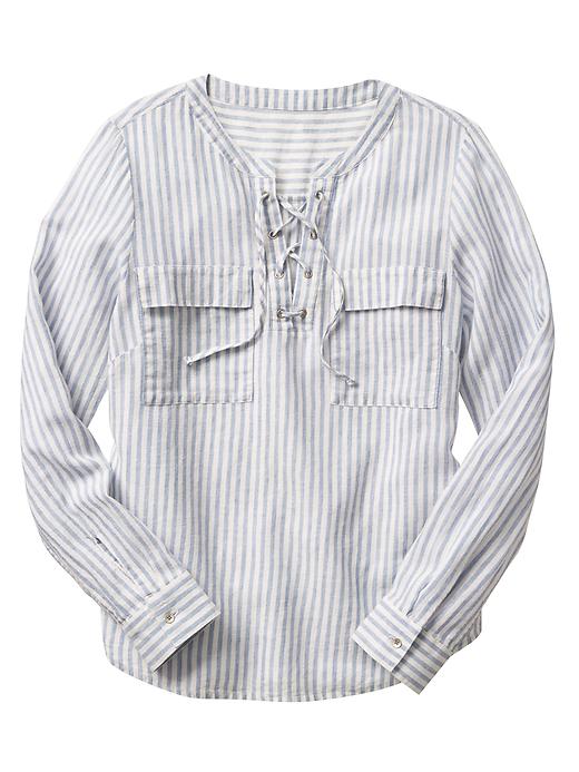 Image number 3 showing, Stripe linen-cotton lace-up top