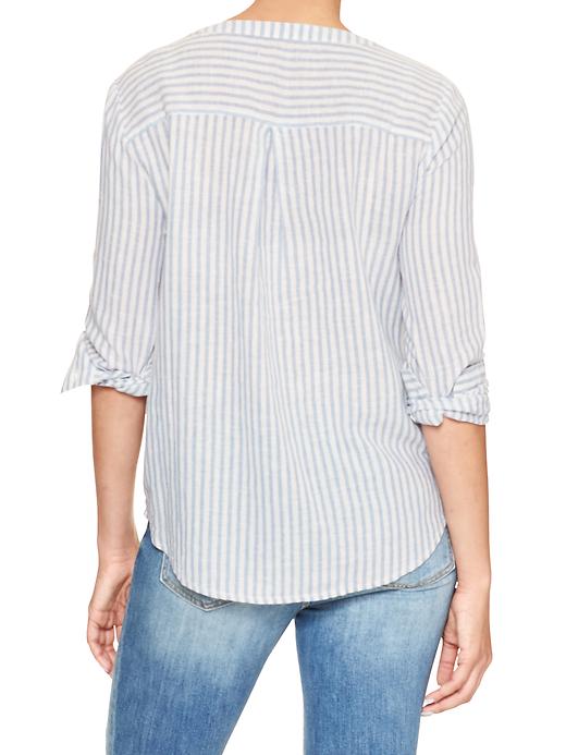 Image number 2 showing, Stripe linen-cotton lace-up top