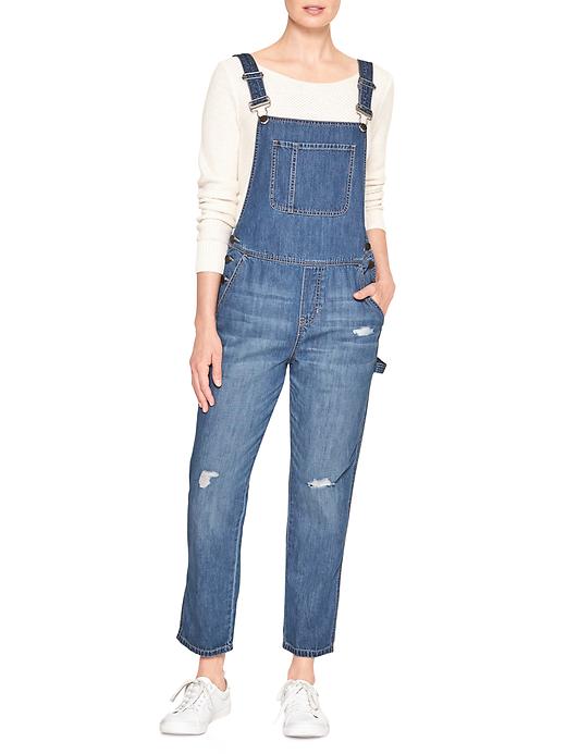 Destructed denim overalls Gap Factory