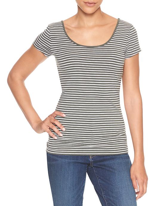 View large product image 1 of 1. Fitted stripe scoopneck tee