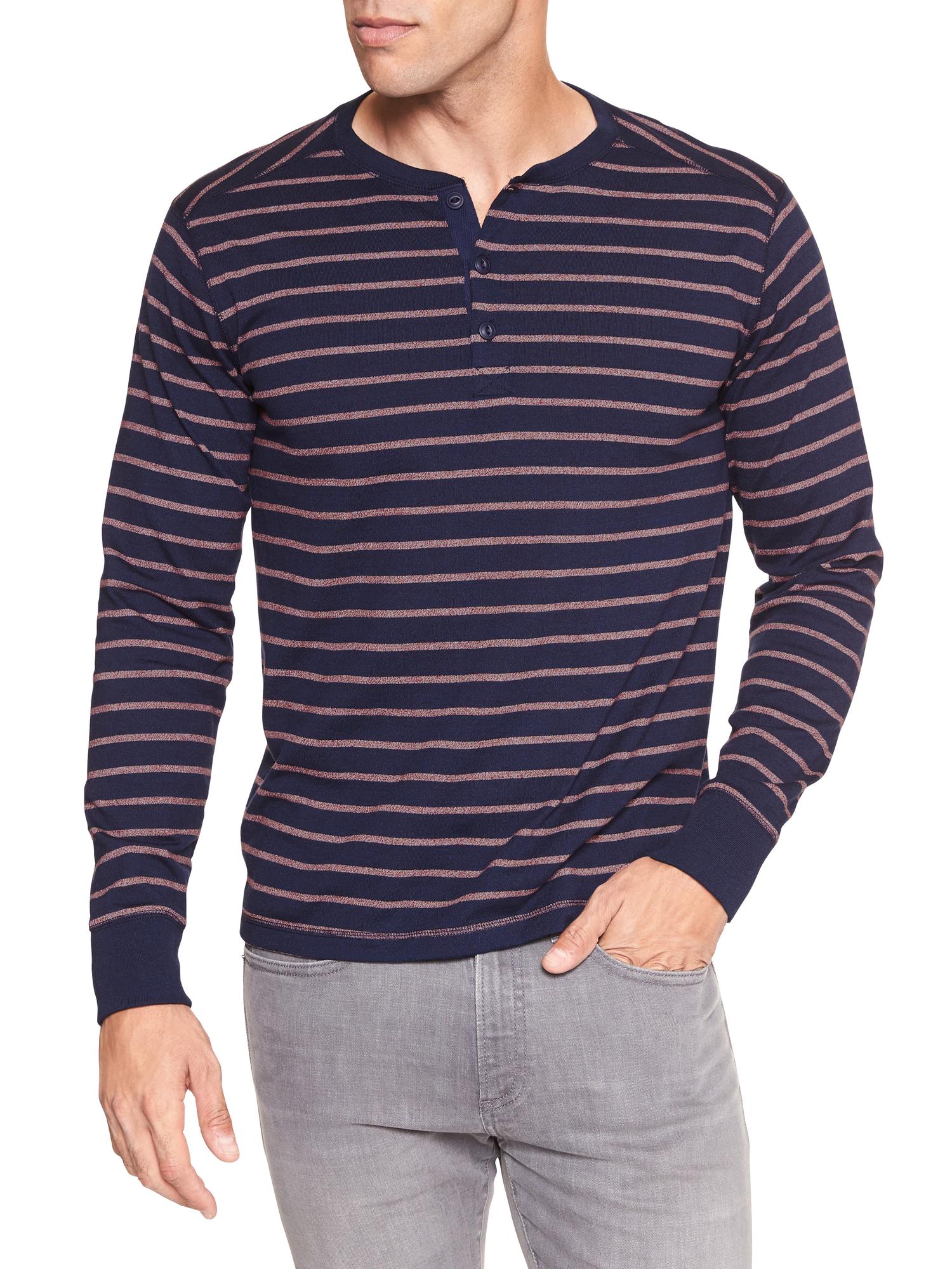 Basic Stripe Henley-Green/Purple