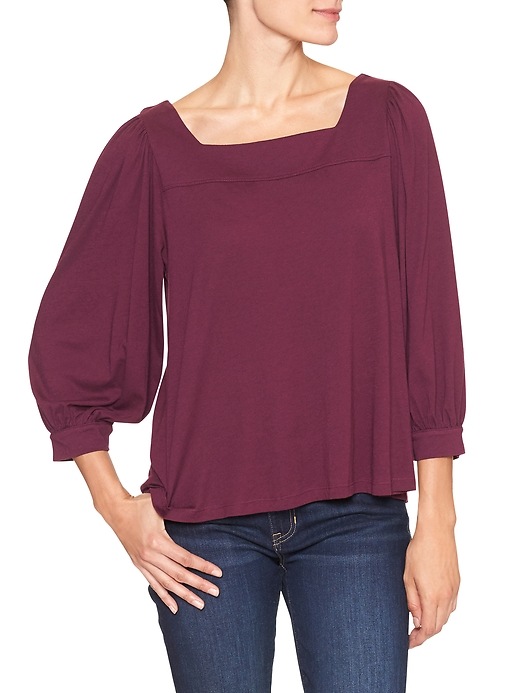 View large product image 1 of 1. Three-quarter sleeve square-neck top