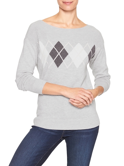 Image number 1 showing, Intarsia boatneck sweater