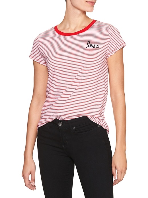View large product image 1 of 1. Stripe love tee