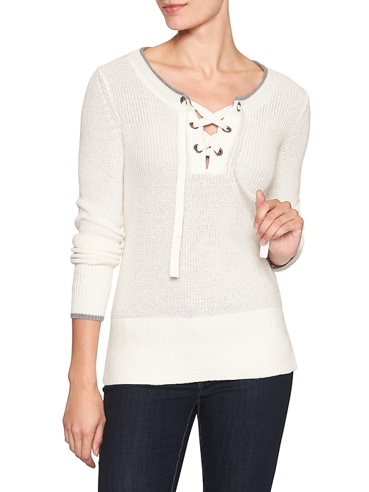 View large product image 1 of 1. Lace-up sweater
