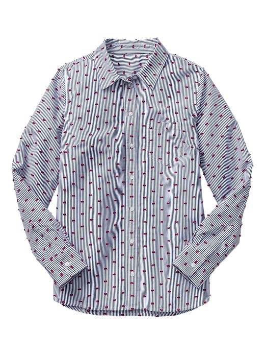Image number 2 showing, Stripe Swiss Dot Fitted Boyfriend Shirt in Poplin