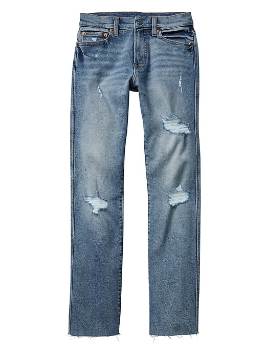 Image number 3 showing, High Rise Destructed Cheeky Straight Jeans