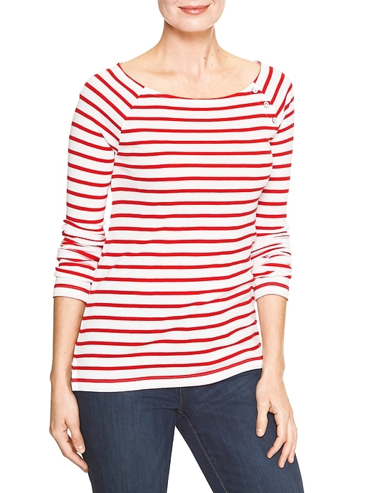 Boatneck Striped Trim Tee in Red White Stripe main image 0