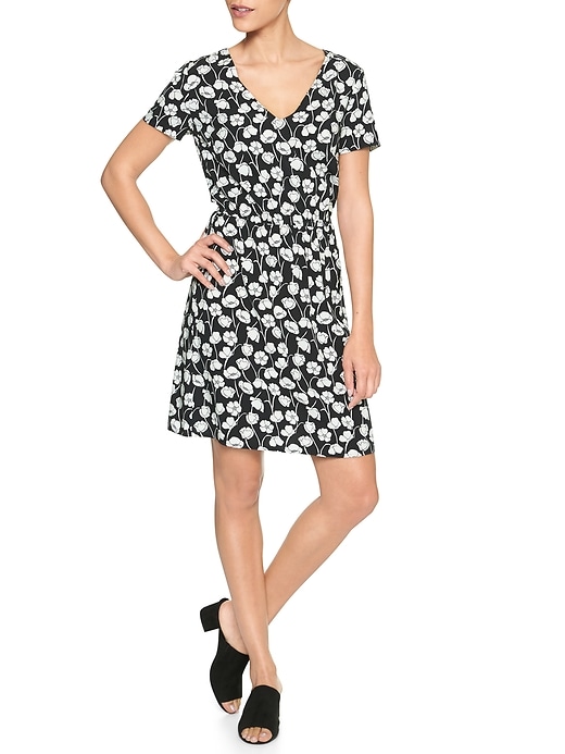 Image number 1 showing, Keyhole Short-Sleeve Dress in Rayon