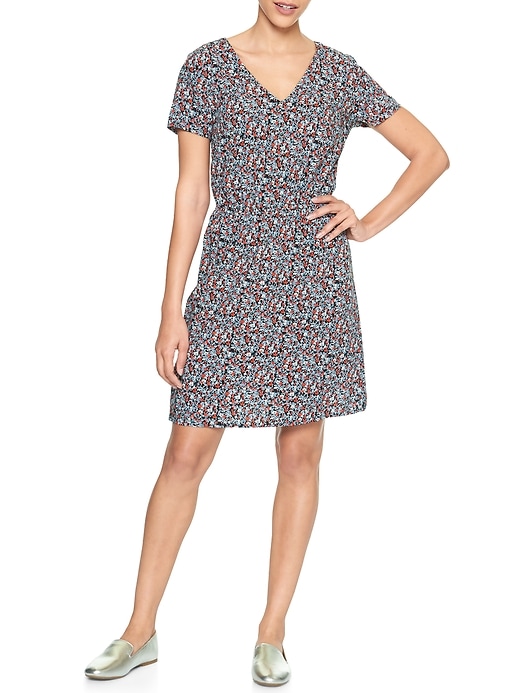 View large product image 1 of 1. Keyhole Short-Sleeve Dress in Rayon