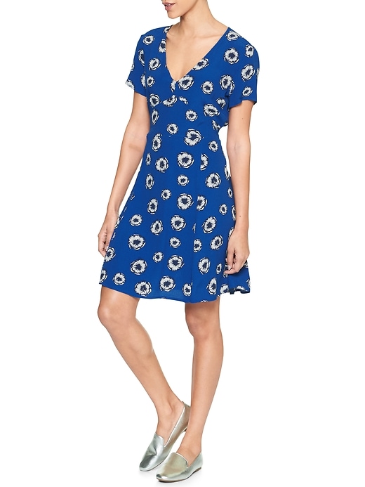 Image number 1 showing, Print Short Sleeve Dress in Rayon