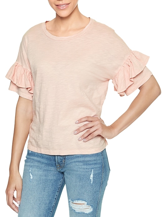 Image number 1 showing, Ruffle-Sleeve T-Shirt in Slub