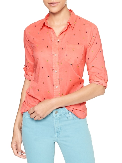 Image number 4 showing, Print Fitted Boyfriend Shirt in Cotton
