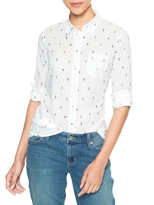 Image number 3 showing, Print Fitted Boyfriend Shirt in Cotton