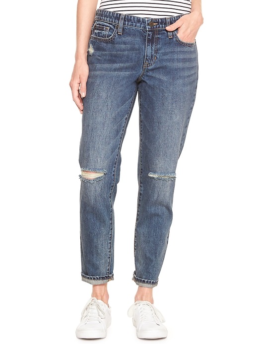 Image number 1 showing, Mid Rise Destructed Sexy Boyfriend Fit Jeans